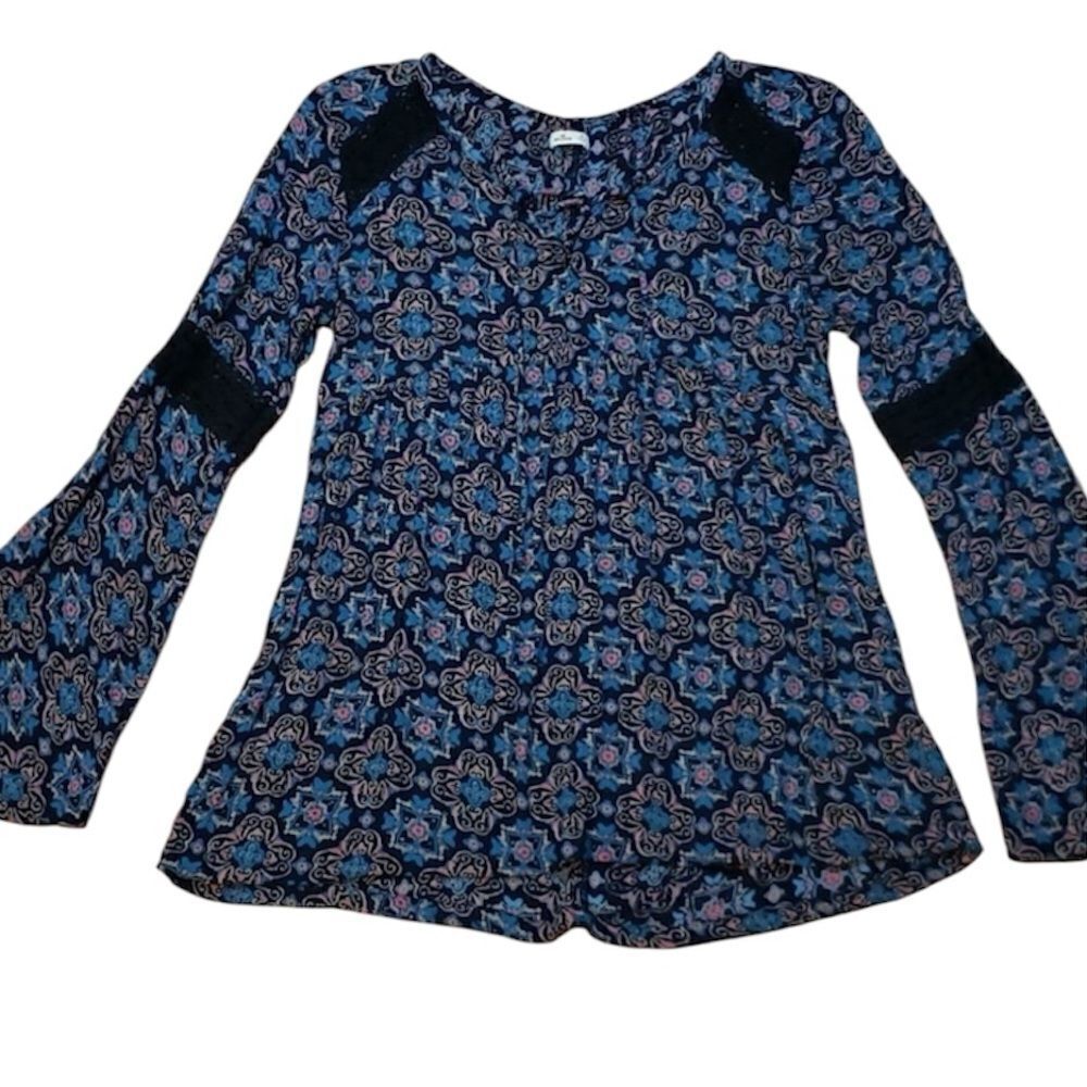 HOLLISTER Top, Aqua Navy Blouse, long sleeve, XS